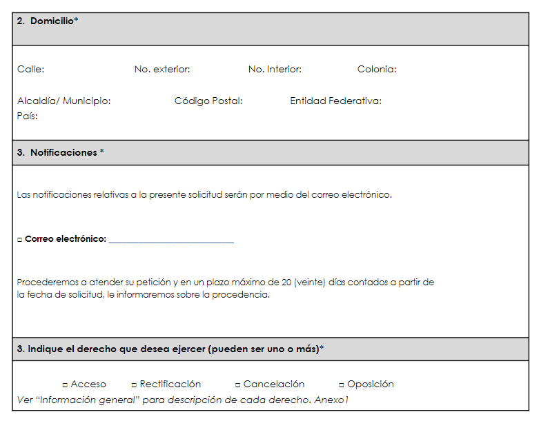 Solicitud de acceso, rectificación, cancelación y oposición de datos personales